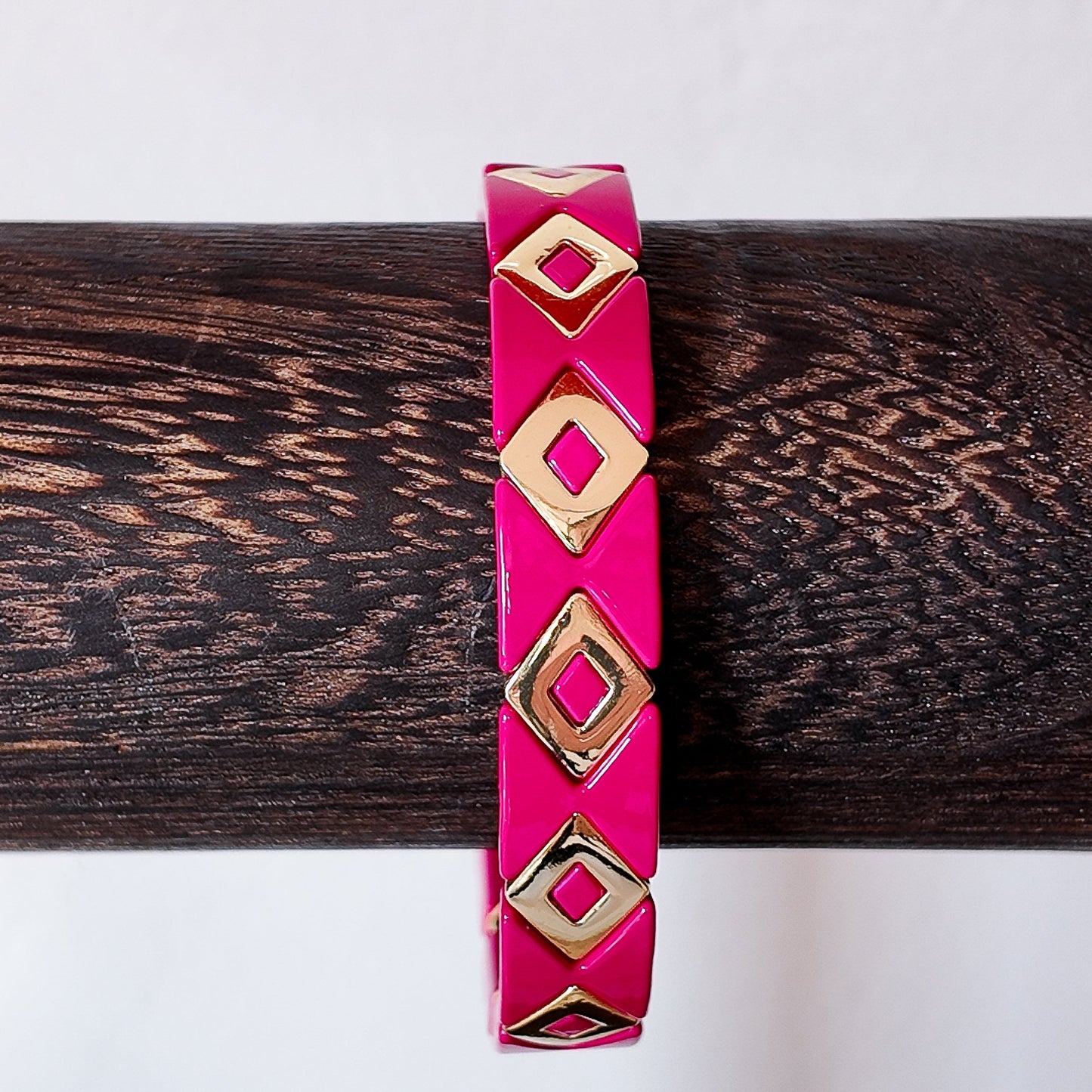 Fuchsia & Gold Geometric Statement Bracelet
