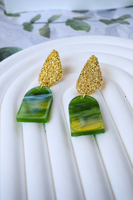 Luxe Moss Green and Gold Earrings