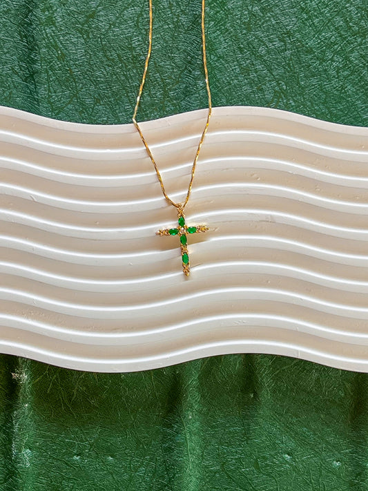 Cross Green Pendant Necklace